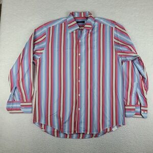 Equilibrio Italia‎ Shirt Mens Large Red Blue Striped Dress Button Down